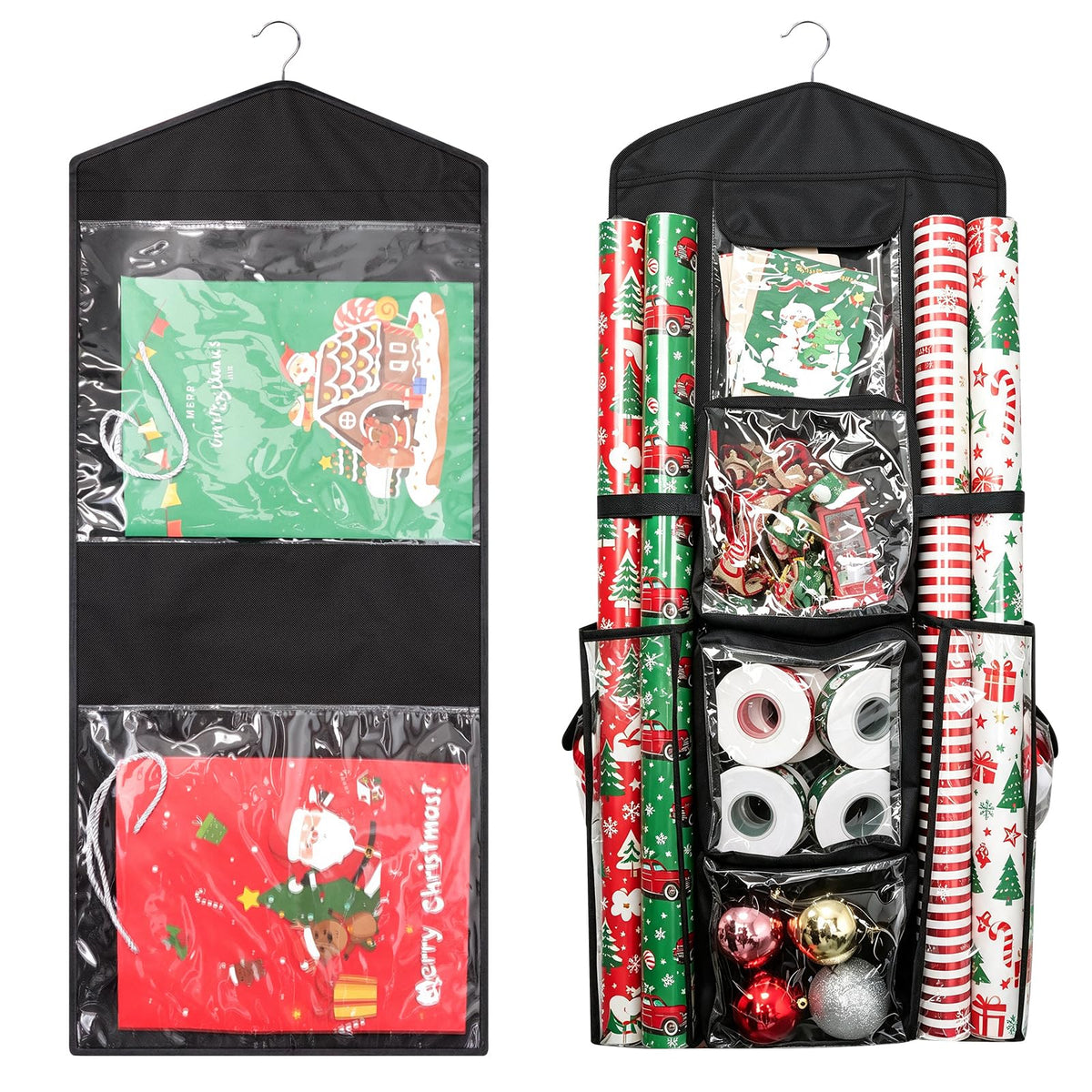 Demao Black Hanging Gift Wrap Storage,Multiple Pockets - Image 1