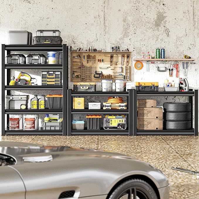 48''W Garage Shelves Heavy Duty - 2,750Lbs Steel Metal Adjustable Utility Storage Shelving Rack Units 48" W x 18" D x 78" H 5 Tier Black