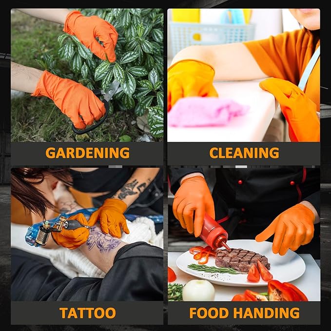 Heavy Duty Nitrile Gloves, 10-mil Thick, Diamond Texture, Powder and Latex Free, 100 Count (50 Pairs)