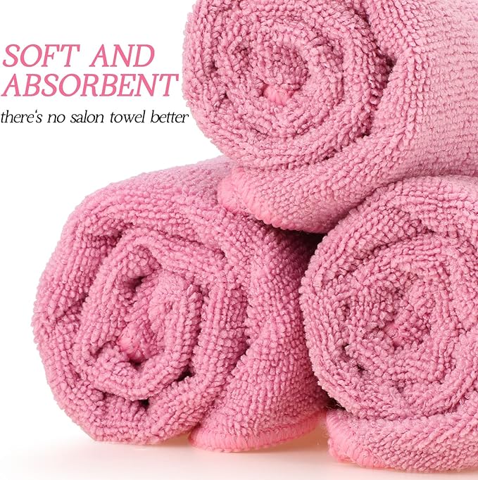 Shimeyao 40 Pack Bleach Proof Towels Microfiber Absorbent Resistant Hair Hand Towels Bulk Quick Dry for Barber Gym Bath Spa Shaving (Pink,16 x 29 Inch)