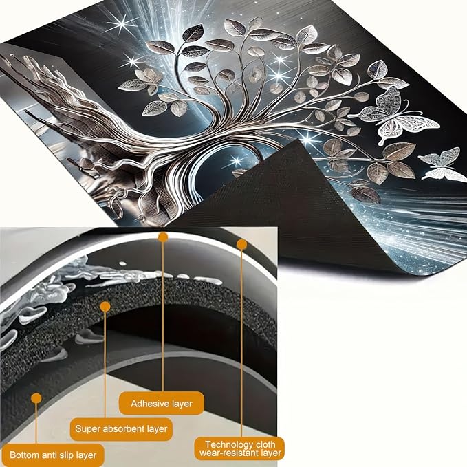 Tree Butterfly Stove Top Cover for Electric Stove Diatomite Dish Drying Mat Floral Embossed Kitchen Protector 28x20 Inch Heat Resistant Pad Coffee Station Mat