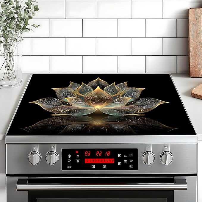 Stove Top Cover for Home Decoration Kitchen Pad Washable Cooktop Covers Countertop Stove Protector Mat for Home Kitchen Cooktops (lotus, 28"x20")