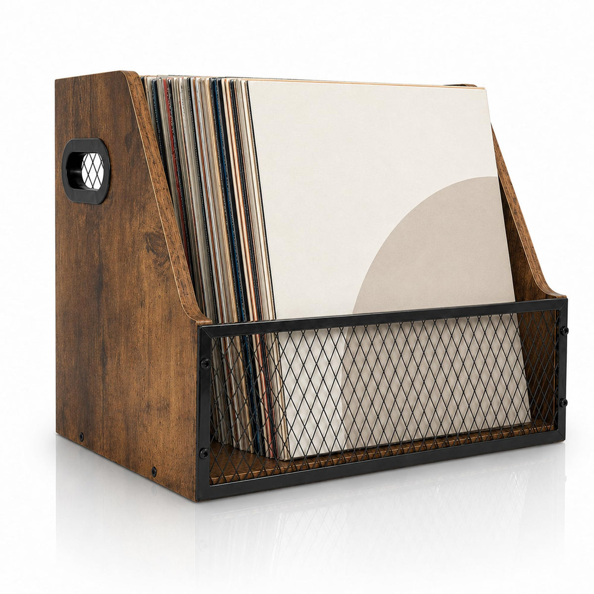 Vinyl Record Storage Crate for 60+ Records, Wooden Record Holder - Image 1