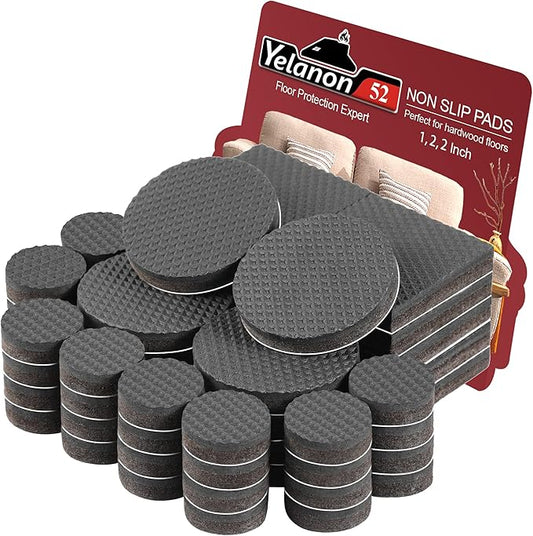 Yelanon Non Slip Furniture Pads -52 pcs(1+2+2)" Furniture Grippers Hardwood Floors, Non Skid Furniture Legs,Self Adhesive Rubber Furniture Feet,Anti Slide Furniture Protectors for Keep Couch Stoppers