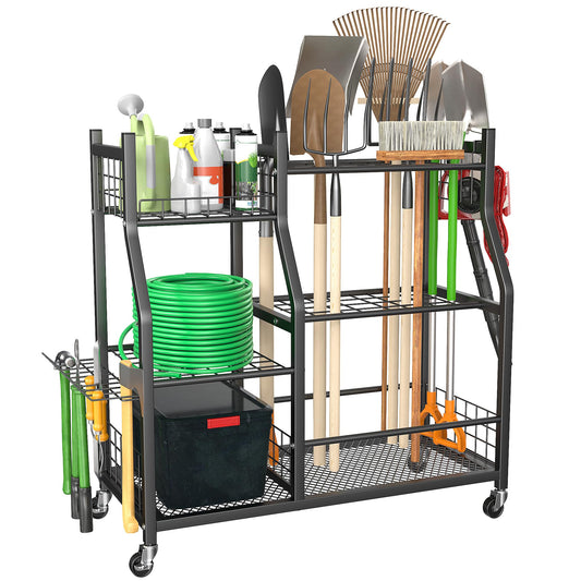 Garden Tool Organizer Stand, Garage Tool Storage Rack with Wheels - Image 1