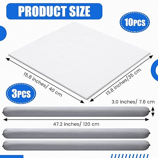 Boao 13 Pcs Water Absorbing Kit 3" x 48" Safe Reusable Universal Absorbent Sock with Absorbent Mats for Water and Oil Spill – Absorbs up to 1 Gallons Per Sock for Home Exterior, Garage Flood Barrier