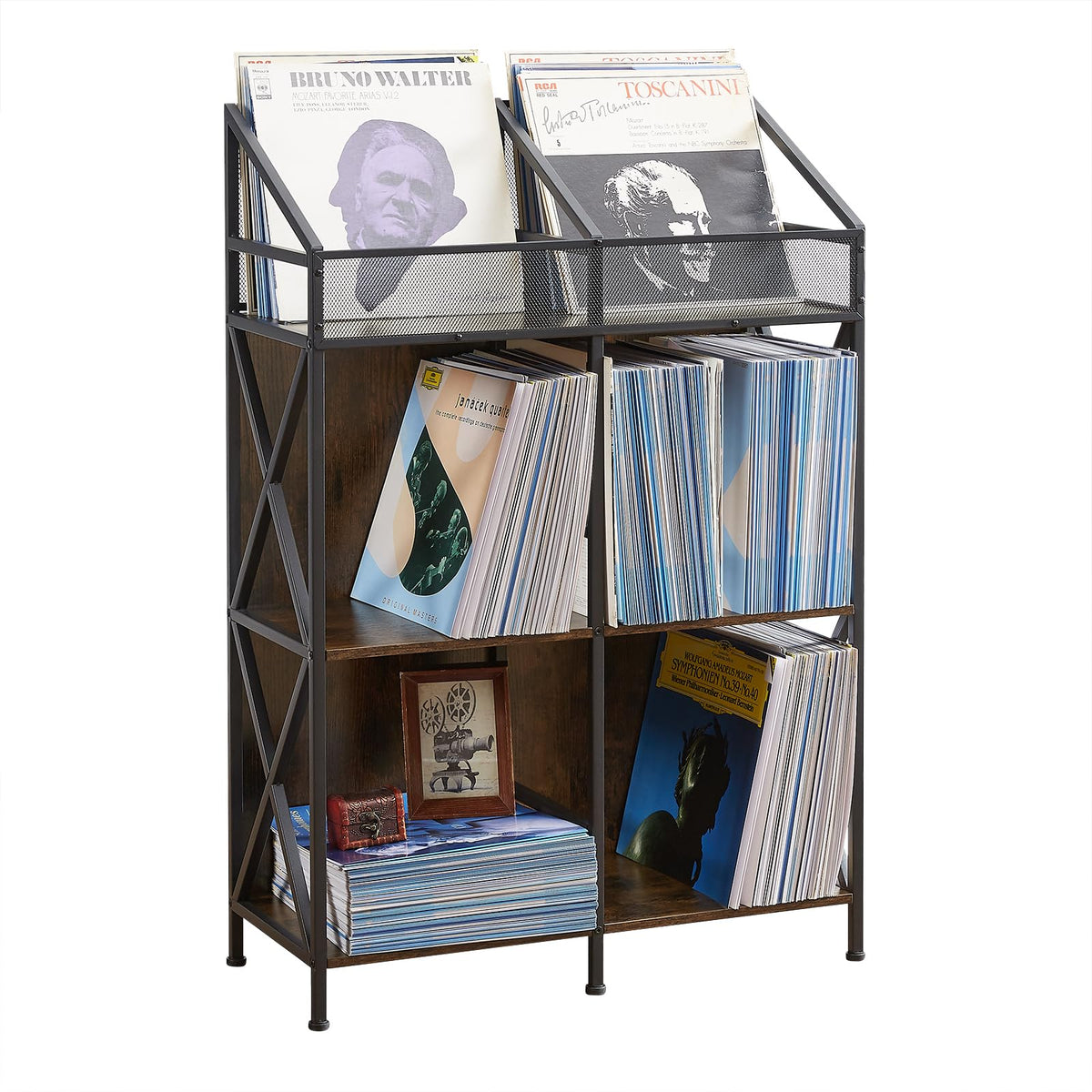 EYOCAL 6 Grids Vinyl Record Storage Holder Rack， Wooden - Image 1