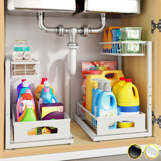 Under Sink Organizer, 2-Pack L-Shaped Metal Pull-Out Drawers - Image 1
