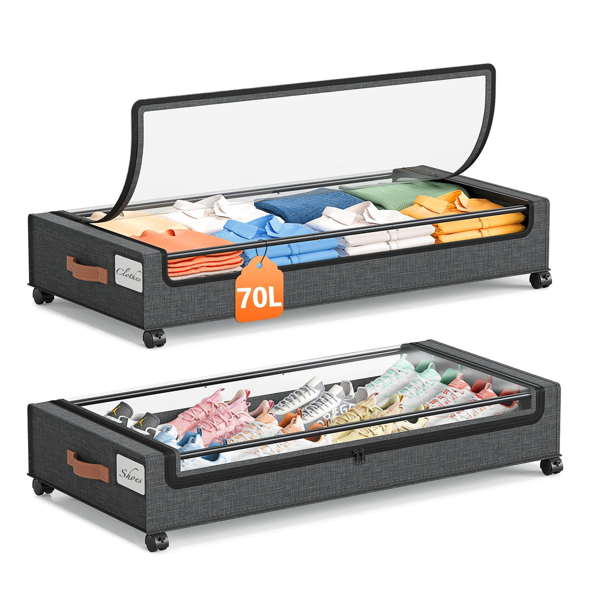 Yecaye 70L Under Bed Storage with Wheels, 2Pack Larger - Image 1