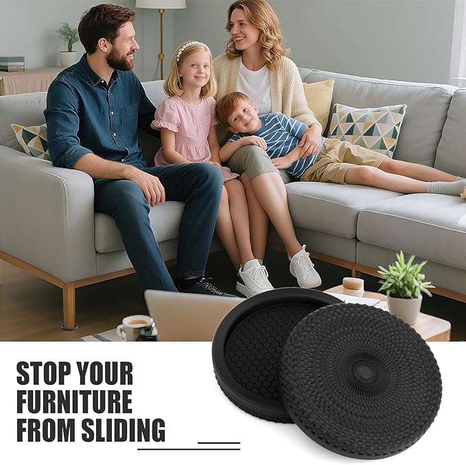 Ezprotekt Non Slip Furniture Pads, 8 Pcs 2.5" Anti Skid Rubber Furniture Caster Cups, Anti-Slip Furniture Coasters for Hardwood Floors, Anti Slide Floor Protectors for Bed Couch Stoppers (Black)