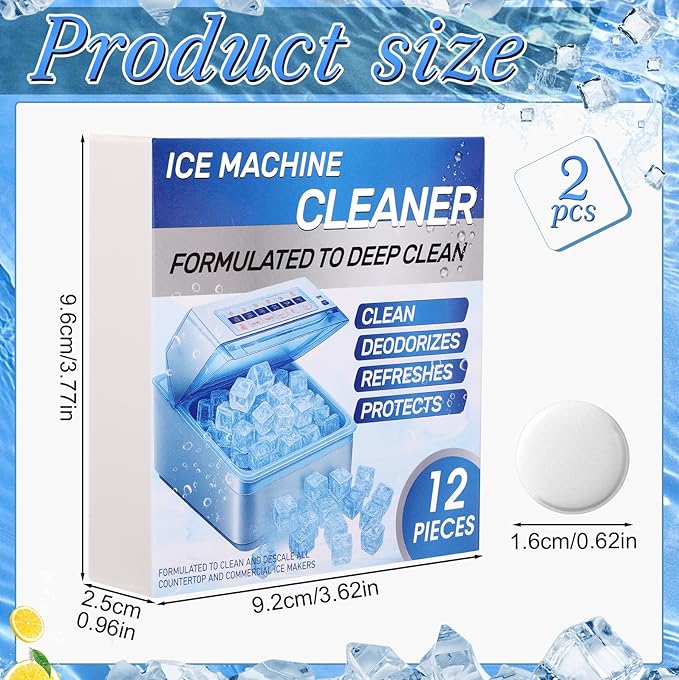 2 Pack 24 Pcs Ice Machine Cleaner Tablets Descaler, Clean Tablets for Ice Makers, Scale Remover for Countertop, Deep Cleaning, Remove Odor