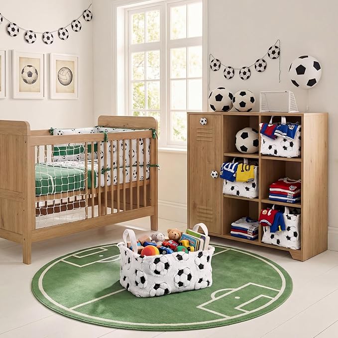 2 Pcs White Soccer Storage Baskets for Shelves 14x10 Inch Easter Basket Soccer Laundry Foldable Fluffy Storage Bin with Handle Home Decor Closet Organizer for Countertop Tabletop Car