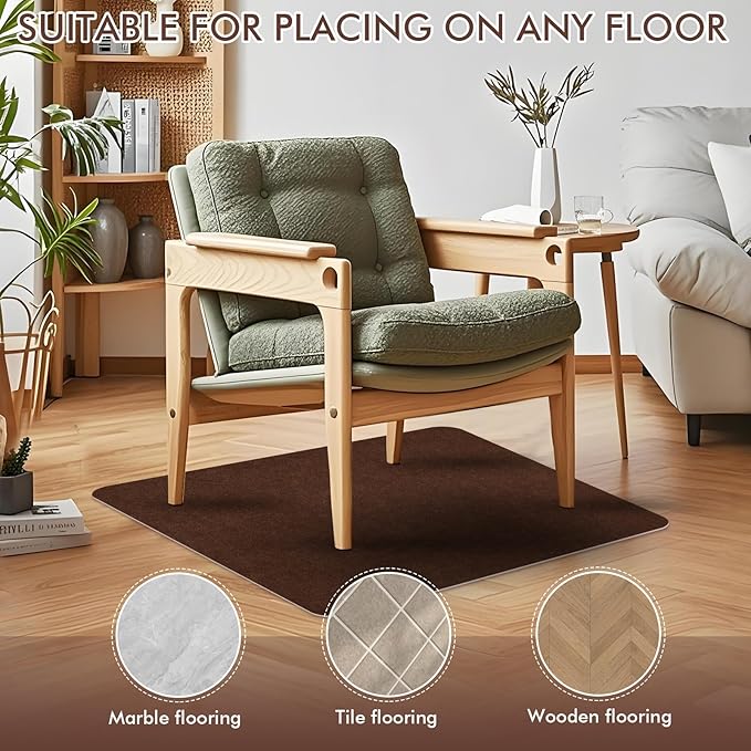 Recliner Pads for Hardwood Floors Non Skid, 35"x35" Furniture Pads Floor Mats for Carpet, Anti Slide Office Chair Mat for Floor Protector, Chairs Recliner Rug Non Slip Recliner Grippers (1 Pack-Coffee