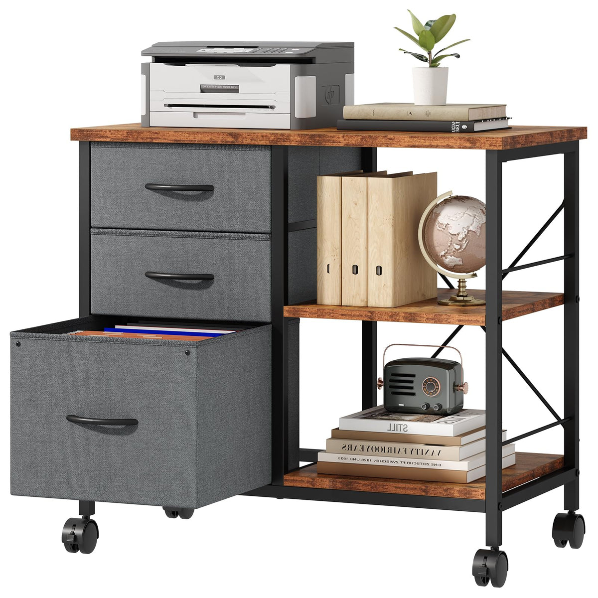 DUMOS 3 Drawer Mobile File Cabinet, Rolling Printer Stand - Image 1