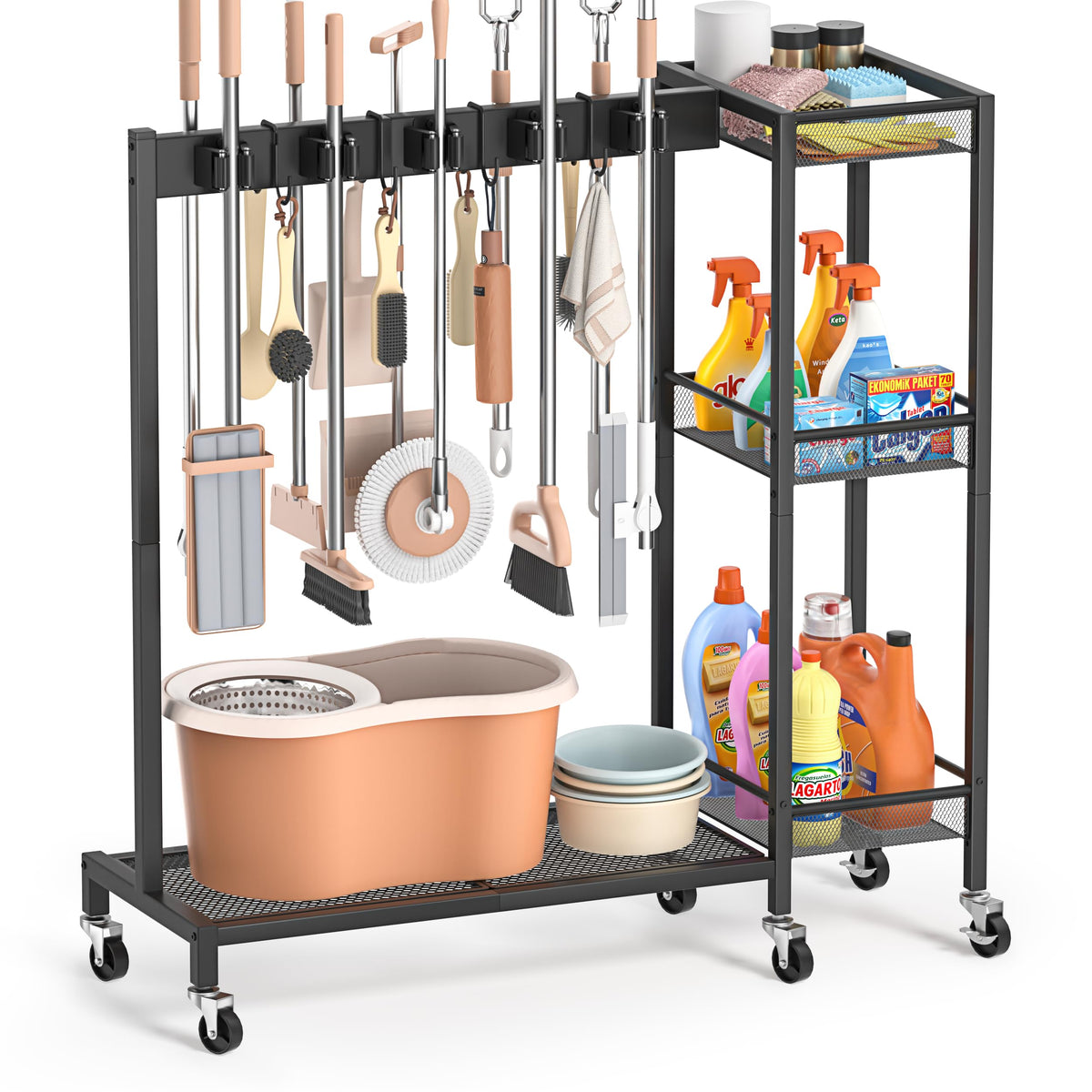 Broom Holder with Cleaning Supplies Organizer, Broom Closet - Image 1