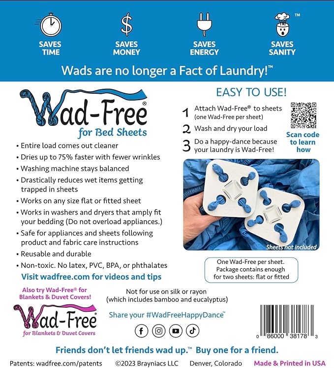 Wad-Free for Bed Sheets - 2 packages (for 4 sheets)