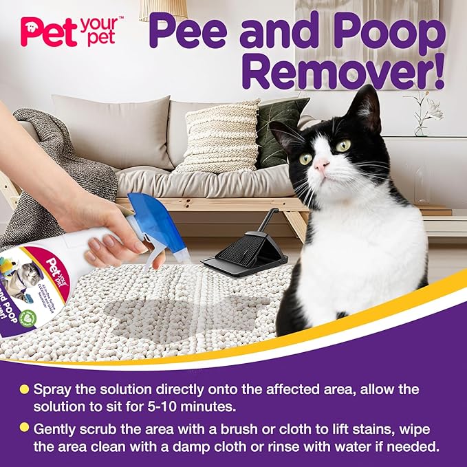 Cat Pee and Poop Remover 32 fl Oz – All-in-One Pet Stain and Odor Remover with Plant-Derived Ingredients – Stain and Odor Removers for Upholstery, Carpets & Hard Floors