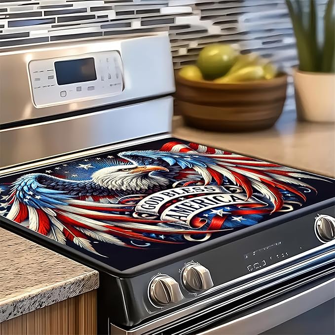 Stove Top Cover 28x20 Inch Diatomite Kitchen Mat God Bless America Eagle Design Counter Protector Heat Resistant Drying Pad for Electric Glass Cooktop Patriotic Kitchen Decor