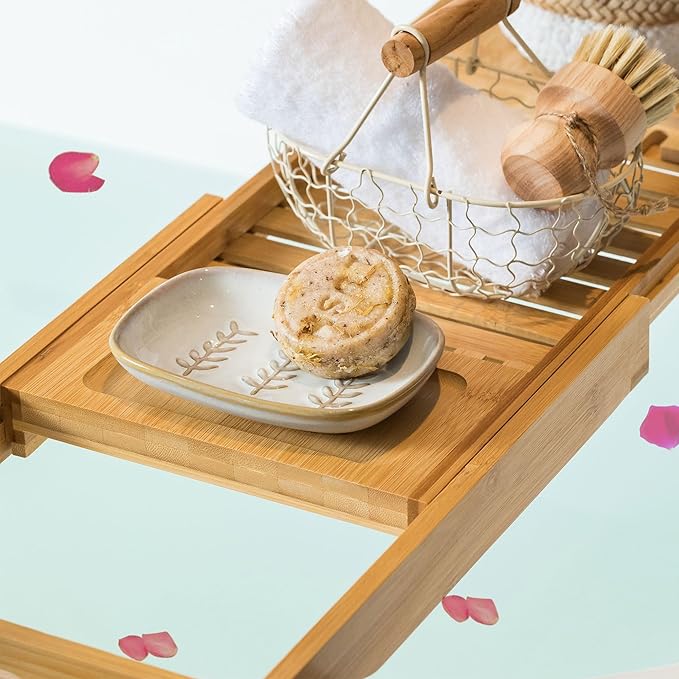 Soap Dish Bar Cleaner Dish for Shower and Spoon Rest for Stove Top, Beige