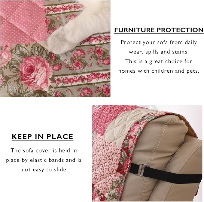 Cmfshape Skidproof Sofa Cover-Patchwork Sofa Slipcover with Elastic Straps-Easy Fit Slip Cover-Washable Furniture Protector for Pets and Kids(Chair,Hot Pink)