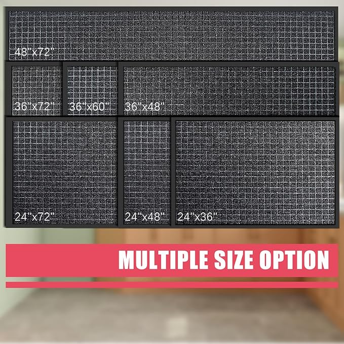 Kuyal Front Door Mat, 3'*6' Door Mat for Inside Outside Entrance,Waterproof Welcome Mats with Non-Slip Backing, Indoor Outdoor Entryway, Commercial Floor Mats, Durable & Easy to Clean, Dark Gray