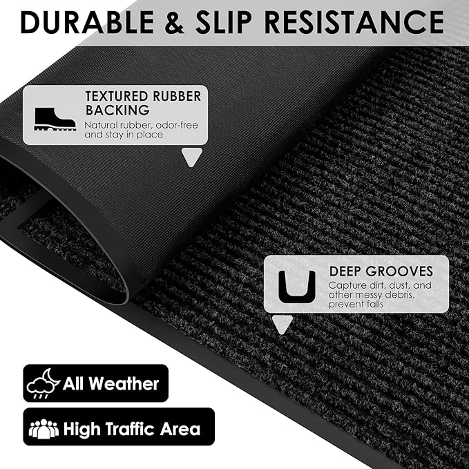 2′ x 20′ Front Door Mat Indoor Outdoor Entrance, Commercial Floor Mat Heavy Duty Dirt Trapper Entryway Doormat, Custom Size Non Slip Rubber Backing Welcome mat, Door Mat for High Traffic Area