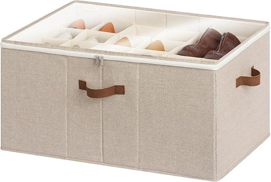 StorageWorks Shoe Organizer for Closet, Fits up to 24 Pairs, Shoe Cubby Storage Containers with Adjustable Dividers and Clear Cover, Taupe