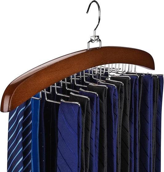 Tie Rack Tie Hanger 24 Hooks Wooden, Tank Top Hanger,Belt Organizer for Closet,with Upgraded 360°Rotating, Belts Scarves Accessories for Bras,Tank Tops,Camisoles…