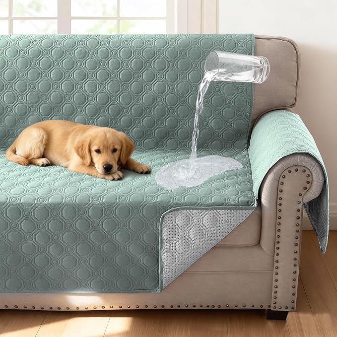 H.VERSAILTEX 100% Waterproof Loveseat Covers for 2 Cushion Couch Thick Durable Couch Covers Triple Nonslip Furniture Protector for Dogs, Children, Pets, Machine Washable (Loveseat, Lily Pad)