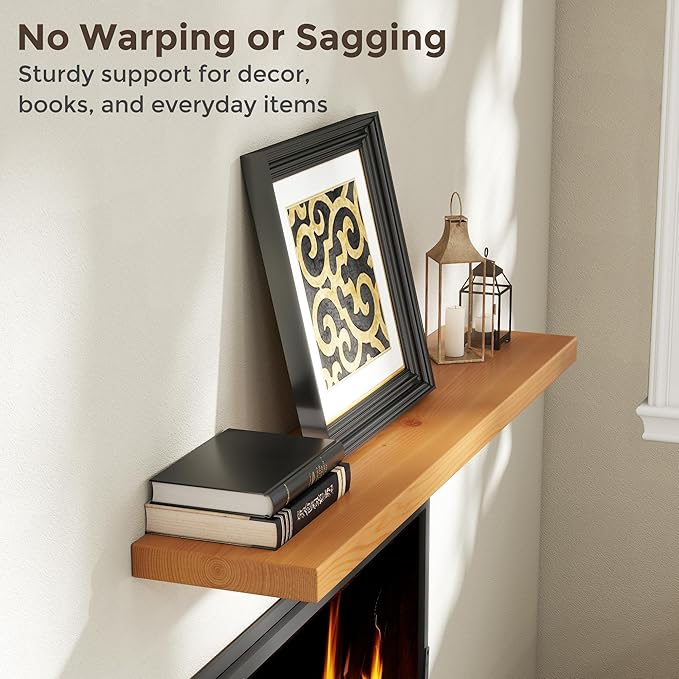 48 Inch Floating Shelves for Wall, 9.3" Deep USA-Sourced Solid Wood Wall Shelves with Heavy Duty Invisible Bracket, Nursery Storage Display Shelf for Living Room, Kitchem, Bedroom, Set of 1, Natural