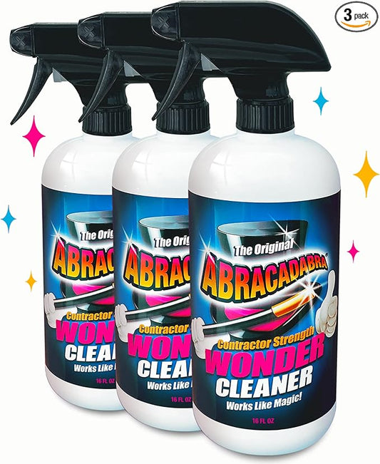 Abracadabra® Contractor Strength Wonder Cleaner- As Seen on TV- 16 fl oz- Gunk & Build Up Remover- Removes Tar, Adhesives, Gum, Stickers, Sap, Oils & More on Most Surfaces- Better Stronger Faster-3 pk