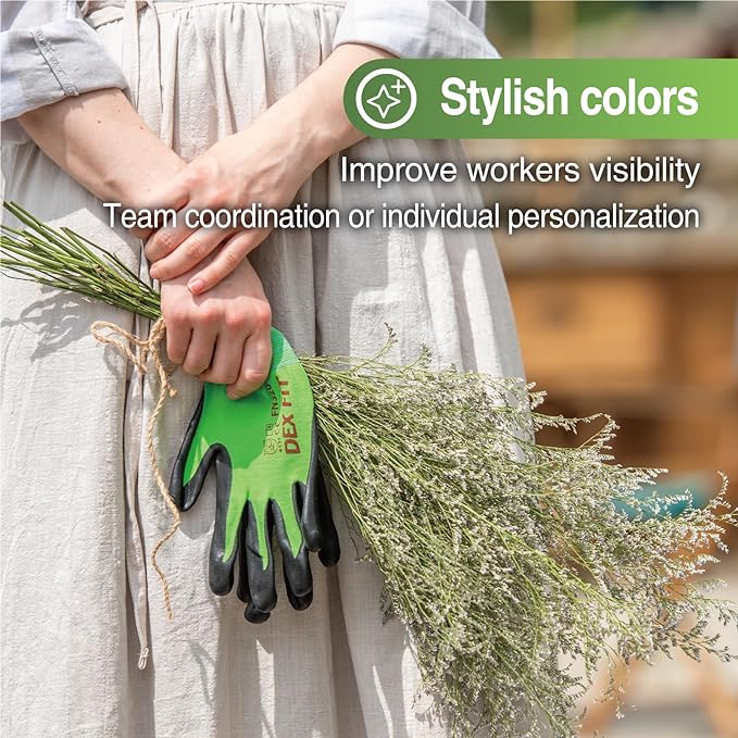 DEX FIT Nylon Work Gloves FN320, 3D Comfort Fit, Power Grip, Lightweight & Breathable, Touchscreen, Gardening, Yard Work, Warehouse, Delivery Driver Gloves; Red 8 (M) 3 Pairs