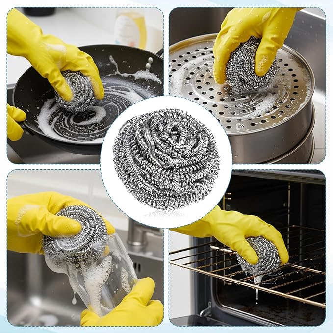 SHENLIU 100 Pieces Steel Wool Scrubber, 15 Gram Metal Scourers Stainless Steel Scrubber Bulk for Cleaning Kitchen Bathroom Household and More