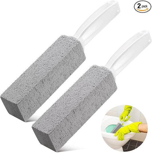 2 Pack Pumice Stone Toilet Bowl Cleaner with Handle, Hard Water Ring Remover & Stain Scrubber for Bathroom, Pool, Sink and Tub, Ergonomic Heavy Duty Cleaning Tool