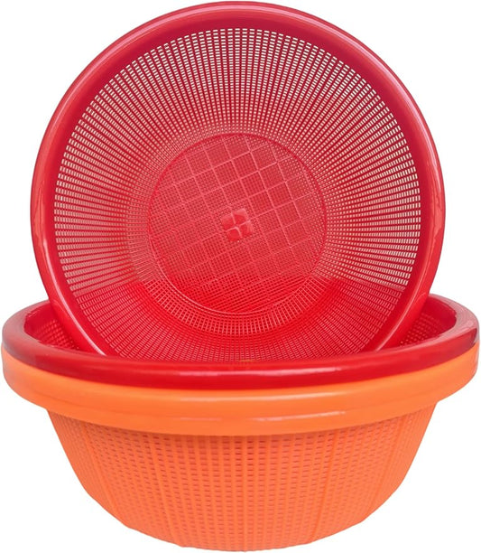 4 Pcs Large Plastic Wash Basket Round Perforated Colander Wash Vegetables and Fruits Drain Cooked Pasta Kitchen Essentials Food Strainer Basket Strainer Kitchen Red Orange color