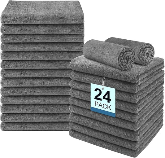 24 Pack Gym Towels Set - Highly Absorbent and Quick Drying Microfiber Salon Towels, Premium Hand Cloths for Bathroom, Gym, Shower, Hotel, and Spa - 16x27 inch (Grey)