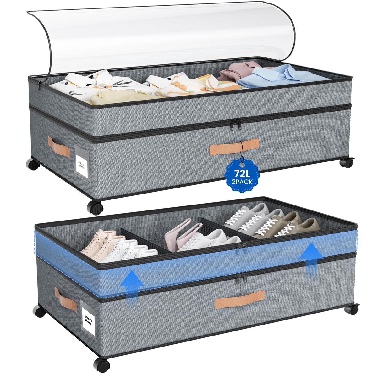 Storage Box,Under Bed Storage with Wheels 72L XXL Under the Bed - Image 1