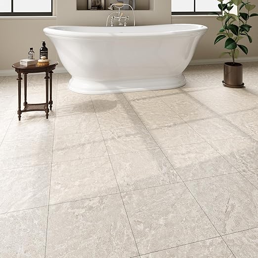 20 Pack Cover 20 Sq.Ft Peel and Stick Floor Tiles, 12” x 12” Self Adhesive Vinyl Flooring Easy DIY Installation for Kitchen, Living Room, Laundry, RV, Beige Stone