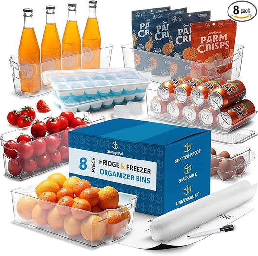 STORAGEBUD Fridge Organizer - 14 Piece Refrigerator Organizer Bins - Stackable Freezer Organizer - Clear Refrigerator Organizer - Acrylic Fridge Bins, (VDS-SB-BIN-14SET)