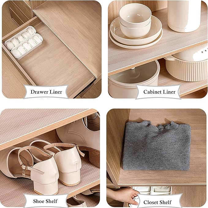 Shelf Liner with Adhesive Cabinet Drawer Liners Peel and Stick 15 in X 20 Ft Non-Slip Waterproof Kitchen Cupboard Drawer Mat for Pantry Shelves Closet Bathroom Refrigerator Liner Removable
