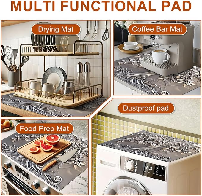 Stove Top Cover 28 x 20 inches Silver Tree of Life Stove Top Covers Pad Glass Flat Top Stove Mat for Kitchen Fit Under Coffee Maker Pot Water Absorbent Mat Diatomite