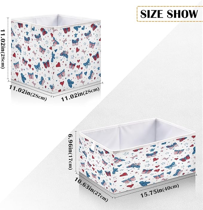 Bolaz Butterfly Hearts Stars Pattern Closet Organizers Storage Cubes Storage Bins Shelf Baskets Containers for Home Room Office,Square