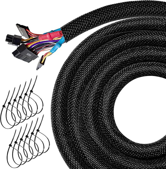 20FT Split Cable Management Sleeve Wire Loom Tubing Cord Protector for High-Temperature Automotive Harness Wires and Home Cable Management,Self-Wrapping Braided Cord Covers (1/4 Inch)