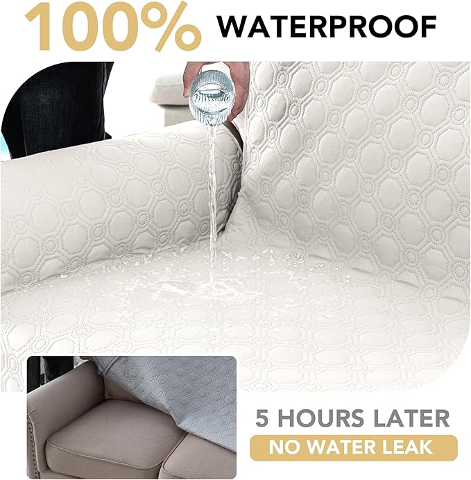 H.VERSAILTEX 100% Waterproof Couch Covers for Pets Triple Non-Slip Sofa Covers for 3 Cushion Couch Dog Couch Cover Protector Washable(Sofa, Beige)