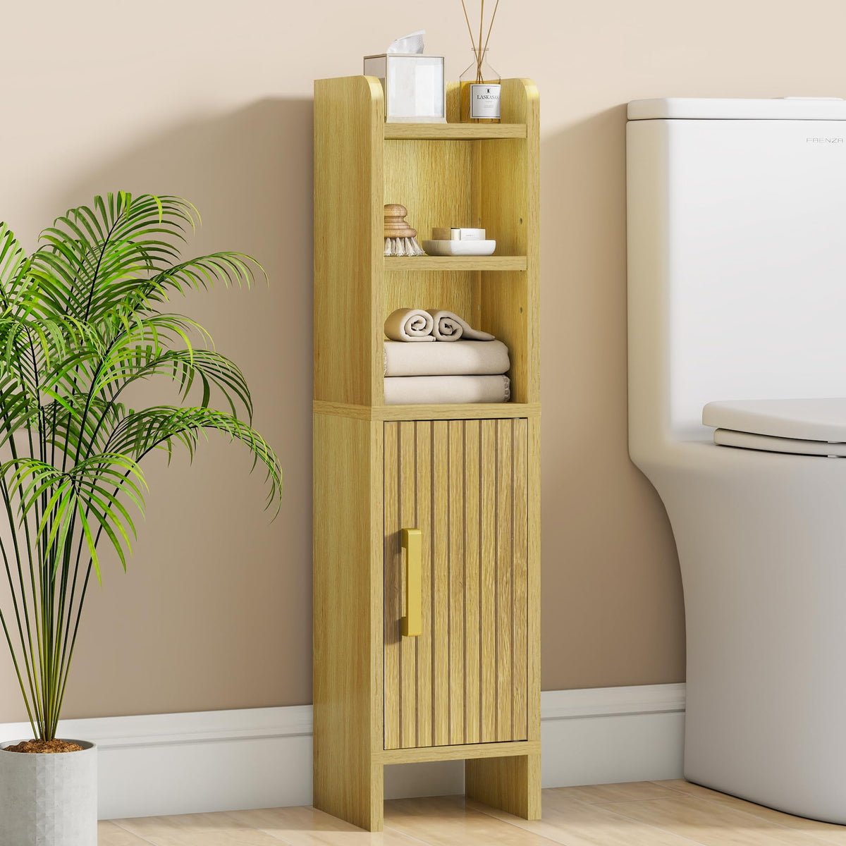 Small Bathroom Storage Corner Floor Cabinet Narrow Toilet - Image 1