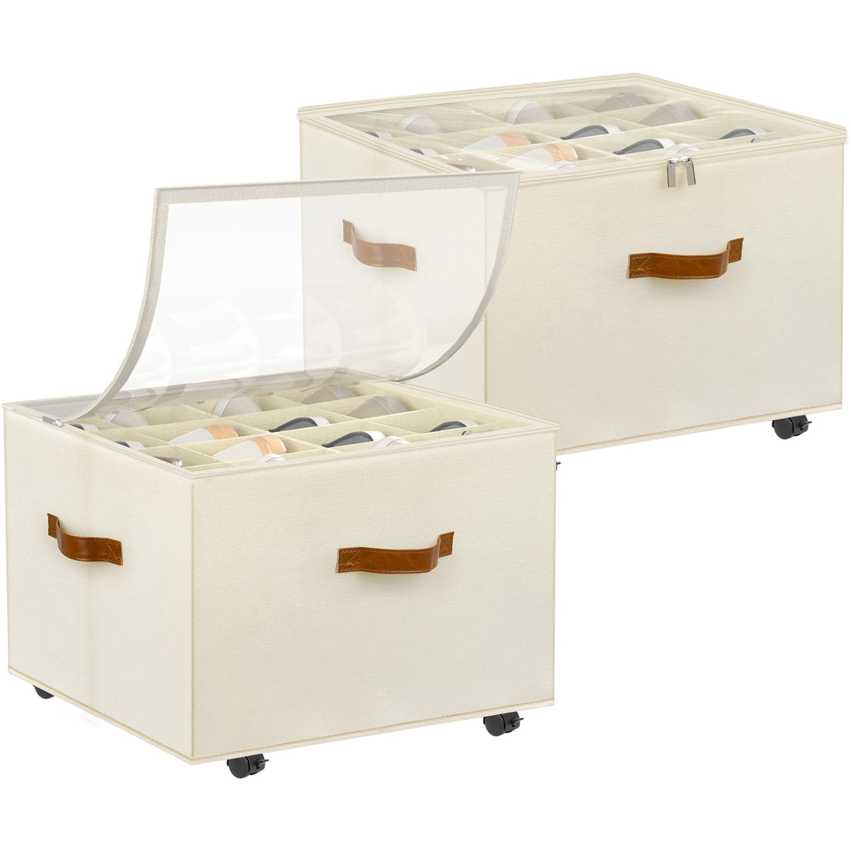 Foyego 2 Pack Shoe Organizer for Closet, Shoe Storage with Wheels - Image 1
