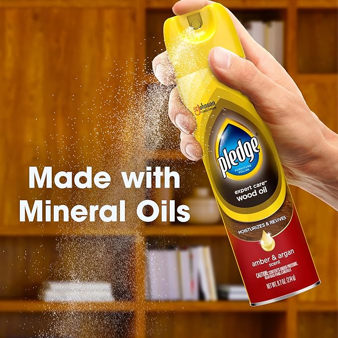Pledge Moisturizing Wood Oil, Furniture Reviving Spray, Amber & Argan Scent, 9.7oz (Pack of 3)
