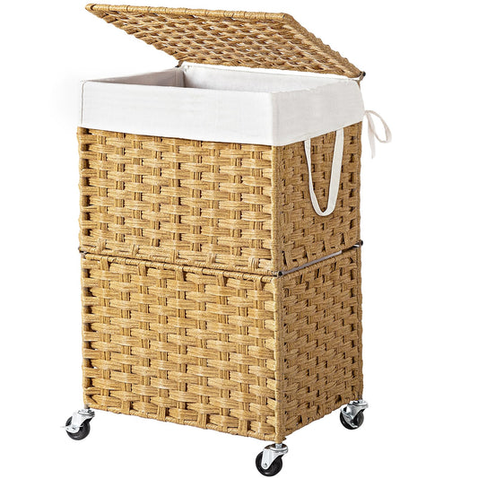 Chrislley Wicker Laundry Basket with Wheels,Rolling - Image 1