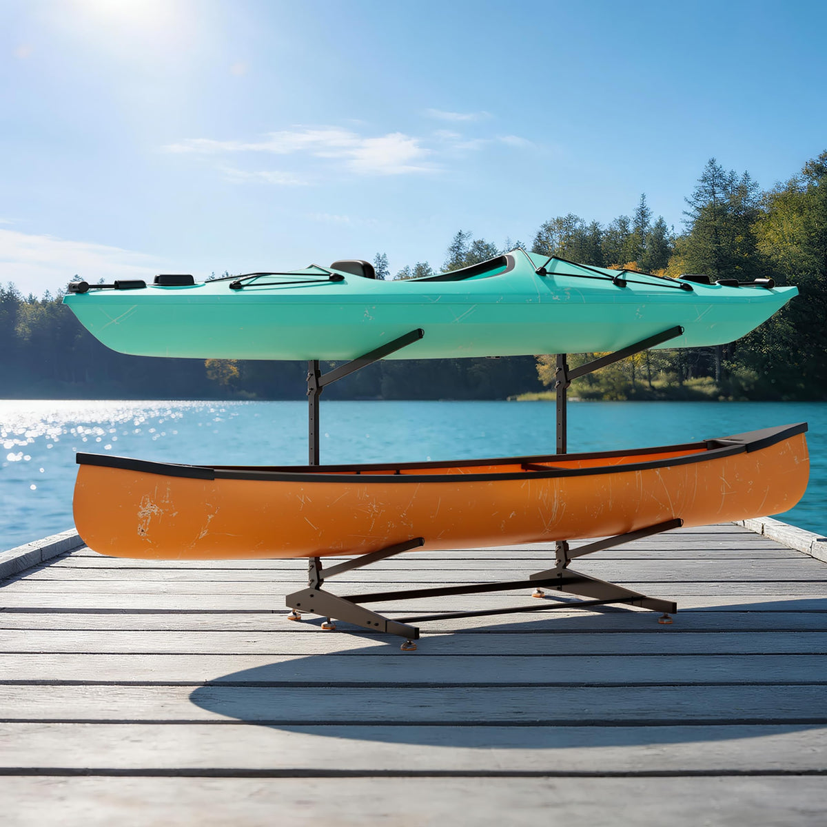 2-Tier Freestanding Kayak Rack, 220lb Heavy Duty Stand - Image 1