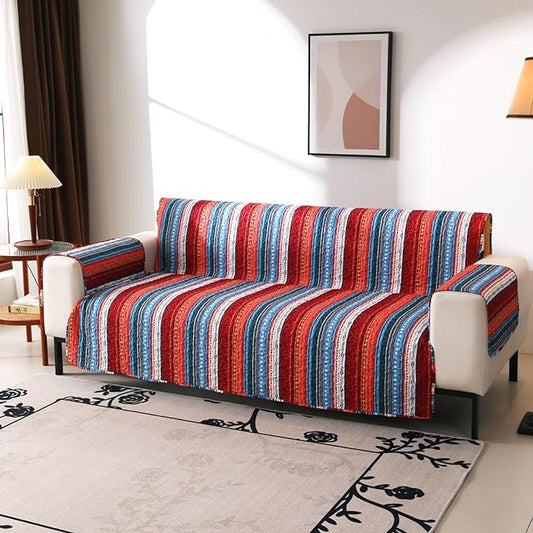 Cmfshape Skidproof Sofa Cover-Boho Sofa Slipcover with Elastic Straps-Easy Fit Slip Cover-Bohemian Washable Furniture Protector for Pets and Kids(Sofa128 x75,Blue)